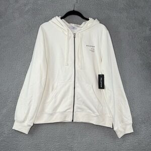 Peloton Women's Fleece Full Zip Drawstring Hoodie White XL Logo Pockets NEW